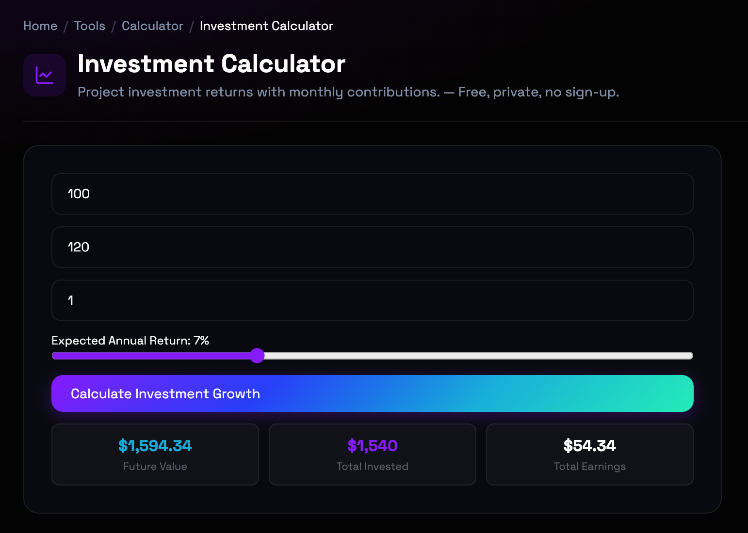 How to use Investment Calculator online — free, fast, and private